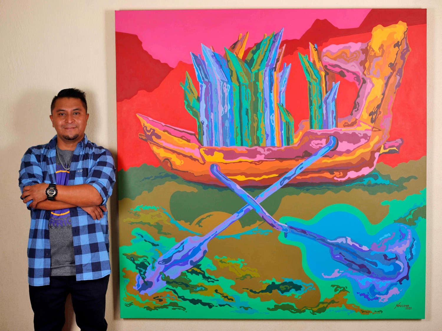Juan Bautista Navichoc Pop (Navipop), originario de San Juan La Laguna, se presenta en la Galería Rozas-Botrán